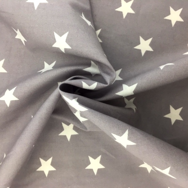 100% Cotton Stars WHITE ON LIGHT GREY